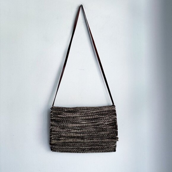 Vintage  Wool Knit Large Messanger Bag w Leather Strap - Picture 3 of 7